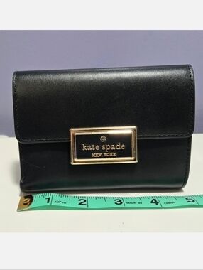 Kate Spade Reegan Medium Flap Wallet Smooth Leather In Black with Gold Accents